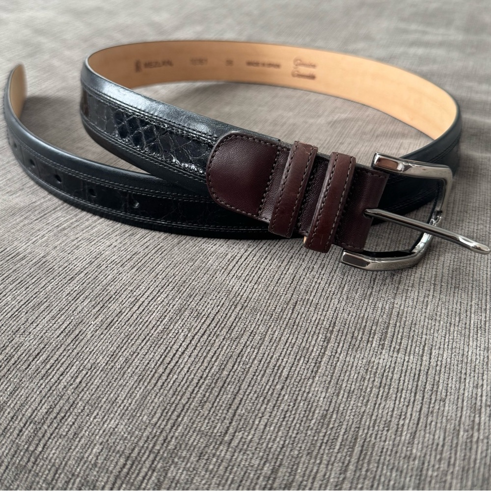 🐊 Mezlan AO10361 Genuine Crocodile Belt Black Brown Dress Belt Men’s 36